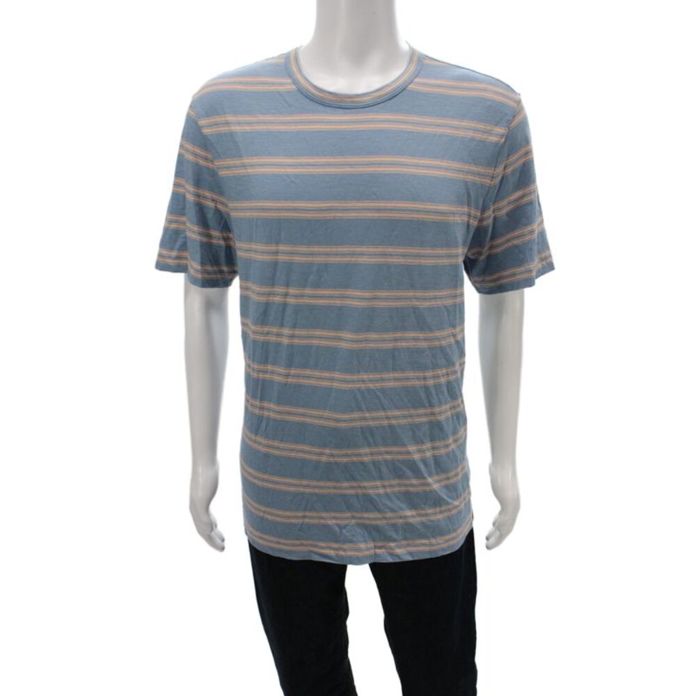 Faherty Mens Basic Blue Striped Crew Neck T-Shirt Size L